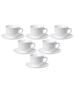 Набор чайный на 6 персон 6 чашек объемом и 6 блюдец белое стекло Trianon Luminarc