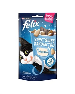 Хрустящее Лакомство Корм сухой неполнорационный для взрослых кошек со вкусом молока 60 гр Felix