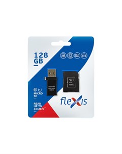 Карта памяти 128Gb Micro Secure Digital XC Cl10 U1 FX128GMSDXCU1 c адаптером и USB картридером Flexis