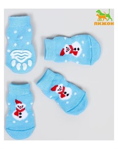 Носки нескользящие Снеговики S 2 5 3 5 6 см набор 4 шт голубые Пижон