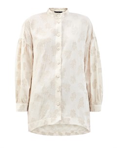 Блуза из хлопка и льна с объемными рукавами и декором в тон Re vera