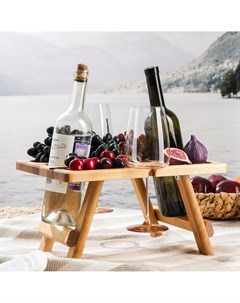 Столик поднос для вина с менажницей и складными ножками прямоугольный на 2 персоны берёза Adelica