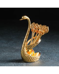 Набор ложек на подставке swan 5 5 4 12 см 6 шт цвет золотой Magistro