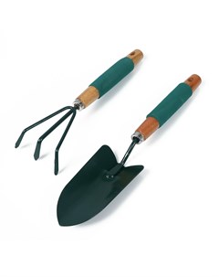 Набор садового инструмента 2 предмета совок рыхлитель длина 36 см деревянные ручки с поролоном Greengo