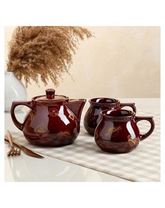 Чайный набор Инжир 3 предмета коричневый чай бронза 0 65 0 3 л Керамика ручной работы