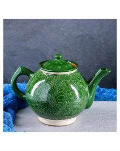 Чайник 1 л риштанская роспись зелёный Риштанская керамика