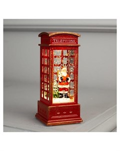 Фигура свет Дед мороз в красной телефонной будке 12х5х5 см 1 Led блестки т белый Luazon home