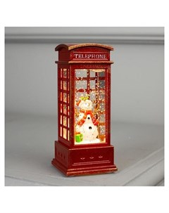 Фигура свет Снеговик в красной телефонной будке 12х5х5 см 1 Led блестки т белый Luazon home