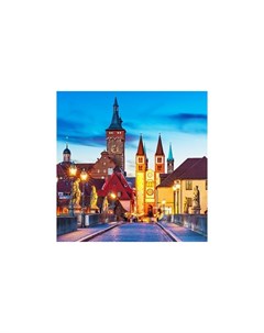 Алмазная мозаика Вечерний Вюцбург 20х20 см Рыжий кот