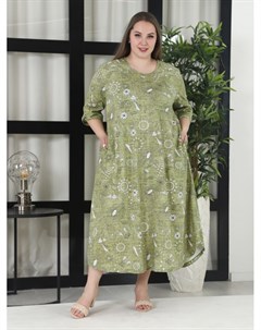 Платье трикотажное Алеста зеленые цветы Инсантрик