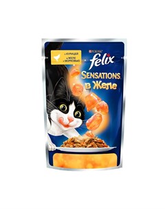 Влажный корм для кошек Sensations в желе курица морковь 85гр Felix