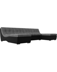 П образный модульный диван Монреаль рогожка серый экокожа черный Артмебель