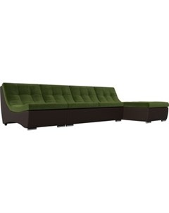 Угловой модульный диван Монреаль микровельвет зеленый экокожа коричневый Артмебель