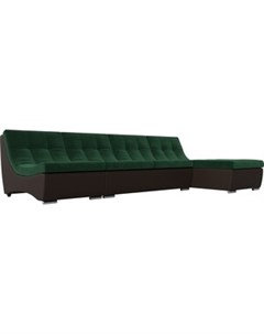 Угловой модульный диван Монреаль велюр зеленый экокожа коричневый Артмебель