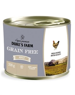 Корм для собак Grainfree курица клюква шпинат конс 200г Duke's farm