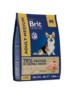 Сухой корм для взрослых собак средних пород с курицей 3 кг Brit*