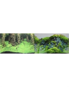 Фон двусторонний для аквариума Затопленный лес и Камни с растениями 30х60 см Prime