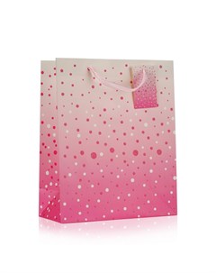 Пакет подарочный Бело розовый с точками 26 32 12см Урра
