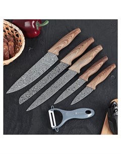 Набор ножей Мрамор 6 предметов 5 ножей лезвие 8 12 20 20 20 см овощечистка керамик Nnb