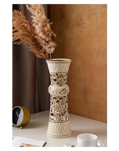 Ваза керамика настольная Тария резка бежевая 40 см Керамика ручной работы