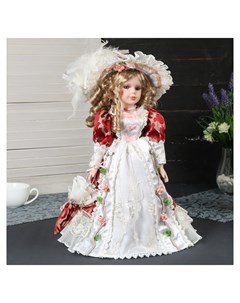 Кукла коллекционная керамика Милана в платье с узорами со шляпкой и зонтом Кнр игрушки