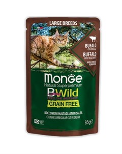 Cat BWild Grain Free Пауч для котят и кошек крупных пород мясо буйвола с овощами 85 г Monge