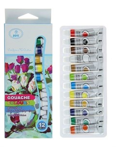 Краски гуашь 12 цветов в пластиковой тубе 9 мл в картонной коробке Nnb