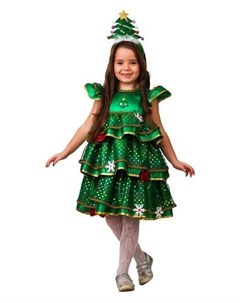 Карнавальный костюм Ёлочка малышка сатин платье ободок р 28 рост 110 см Batik