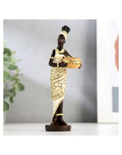 Сувенир полистоун подсвечник Африканка в бежевом платье с золотом 14 5х4 7х3 3 см Nnb