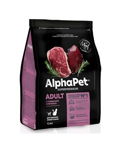 Сухой корм для взрослых кошек с говядиной и печенью 400 г Alphapet