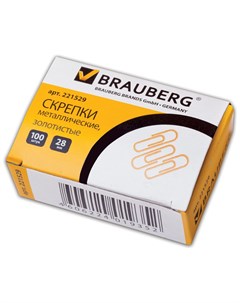 Скрепки 28 мм золотистые 100 шт в картонной коробке Brauberg