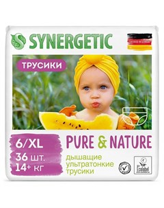 Дышащие ультратонкие детские подгузники трусики Pure Nature размер 6 XL 36шт Synergetic