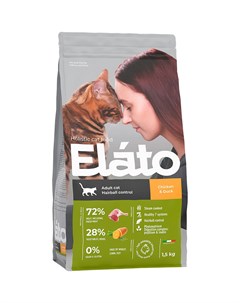 Корм для кошек Holistic Hairball Control Курица и утка 1 5 кг Elato