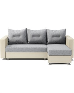 Угловой диван Ария правый экокожа беж и серый шенилл Шарм-дизайн
