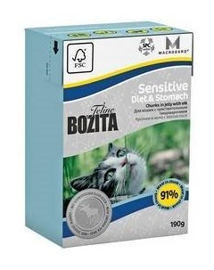 Влажный корм Бозита для кошек с Чувствительным пищеварением кусочки в желе Лось цена за упаковку Bozita
