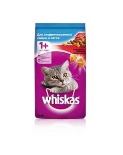 Сухой корм Вискас подушечки для стерилизованных кошек Говядина Whiskas