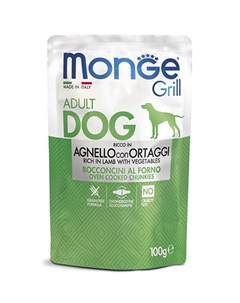 Влажный корм Паучи Монж Гриль для взрослых собак Ягненок с Овощами цена за упаковку Monge