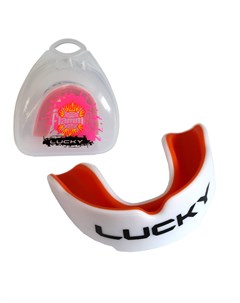 Детская боксерская капа Lucky бело оранжевая Flamma