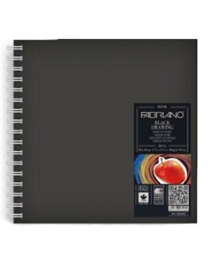 Блокнот для эскизов на спирали Black Drawing Book 30x30 см 60 л 190 г с черной бумагой Fabriano