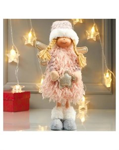 Кукла интерьерная Ангелочек мила с звездой в розовой шубке 42х10х12 см Nnb