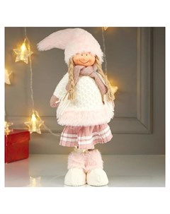 Кукла интерьерная Девочка в белой шубке и плиссированной розовой юбке 44х9х15 см Nnb
