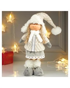 Кукла интерьерная Девочка в зимнем наряде и в шапке ушанке 52х10х15 см Nnb