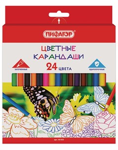 Карандаши цветные Бабочки 24 цвета классические заточенные 181353 Пифагор