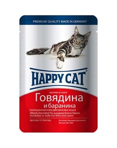 Корм для кошек Говядина баранина кусочки в соусе пауч Happy cat