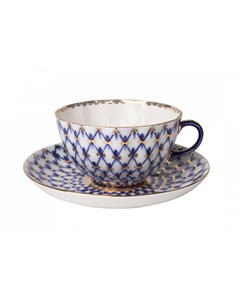 Чашка с блюдцем чайная форма тюльпан кобальтовая сетка Лфз