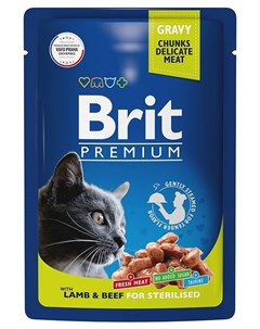 Влажный корм для кошек Premium Пауч Ягненок и Говядина в соусе для стерилизованных 0 085 кг Brit*