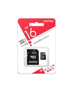 Карта памяти microSDHC Class 10 16GB SD adapter SB16GBSDCL10 01 чёрный Smartbuy
