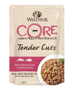 Пауч Wellness Tender Cuts Нарезка из лосося с тунцом в соусе для кошек 85гр Core