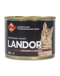 Влажный корм для кошек для стерилизованных куропатка с клюквой 0 2 кг Landor