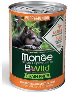 Консервы Dog BWild Grain Free Puppy Junior беззерновые для щенков всех пород из утки с тыквой и каба Monge